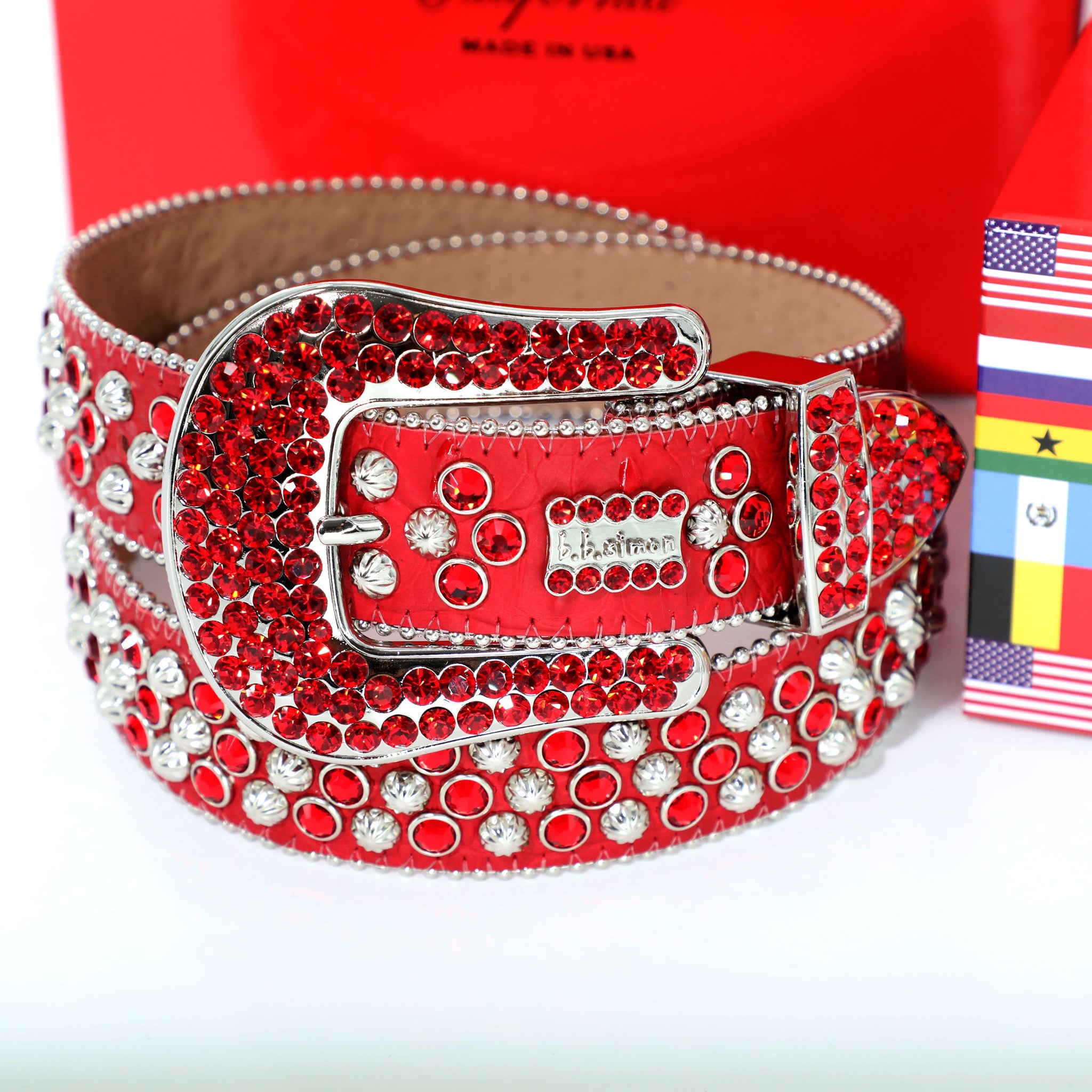 BB SIMON BELT W/ RED SWAROVSKI AND SILVER PARACHUTE - RED