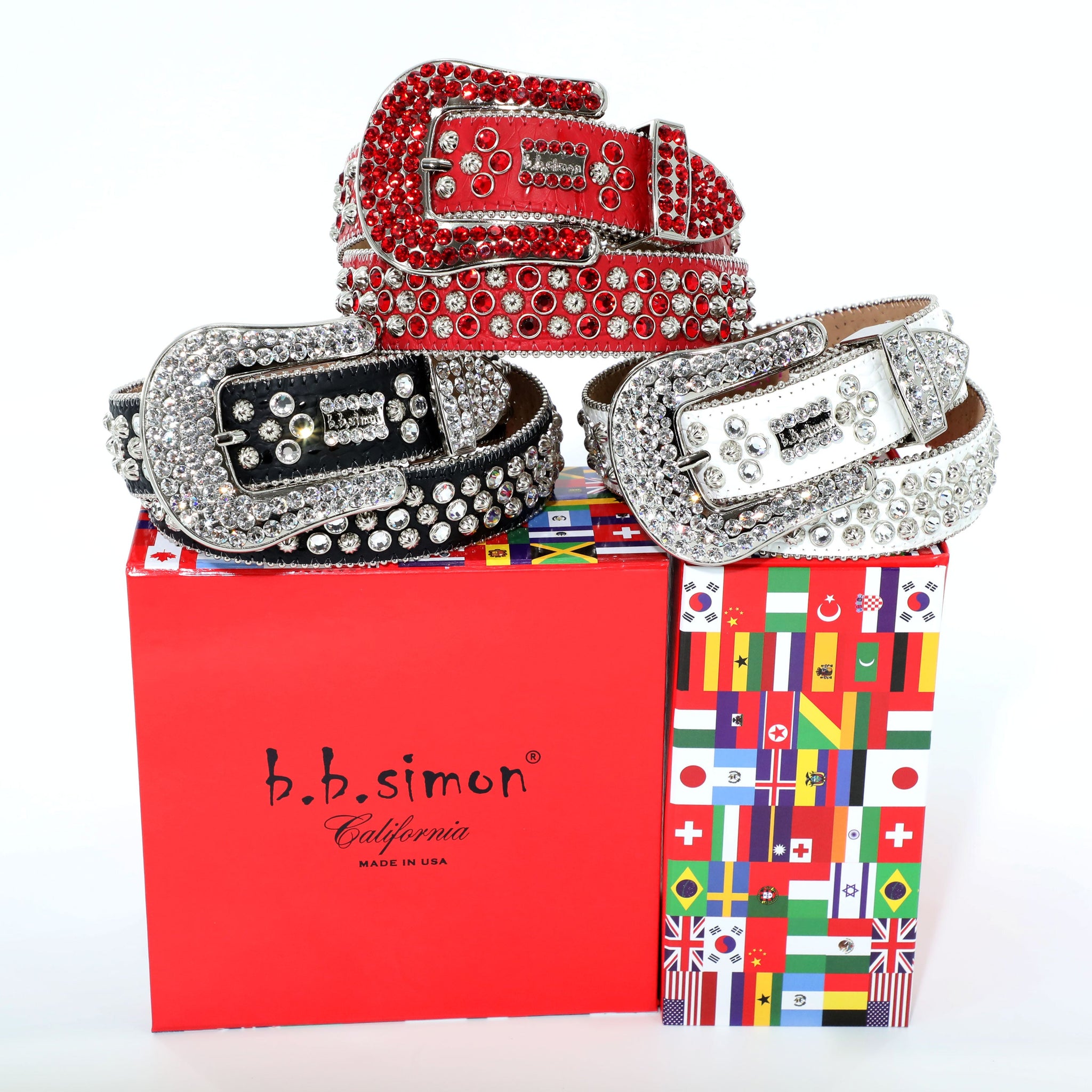 BB SIMON BELT W/ RED SWAROVSKI AND SILVER PARACHUTE - RED