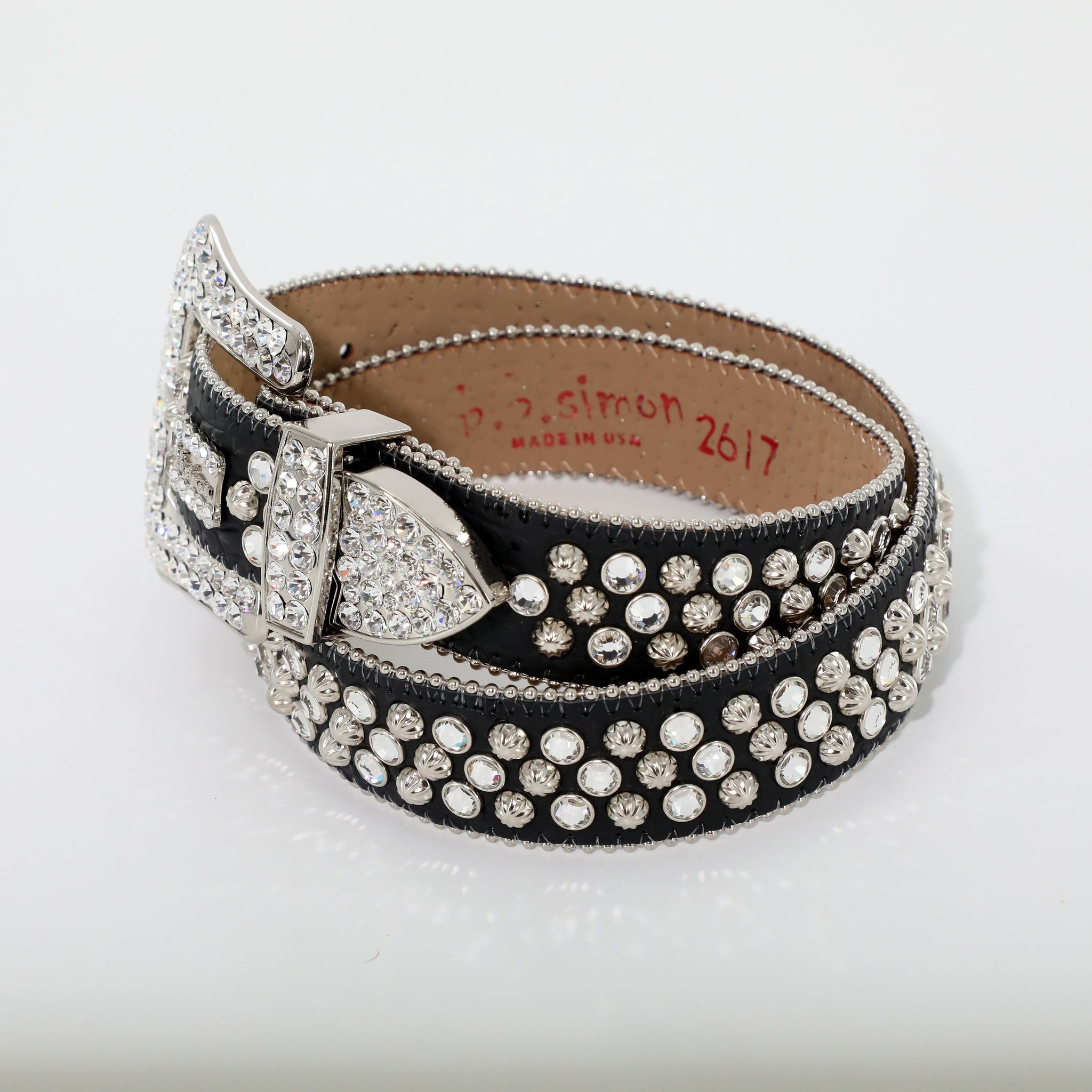 BB SIMON BELT W/ SILVER SWAROVSKI AND SILVER PARACHUTE - BLACK