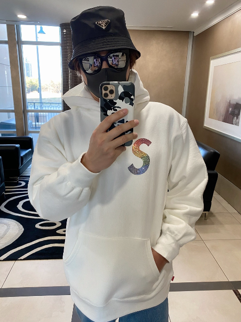 Supreme Swarovski S Logo Hooded Sweatshirt White