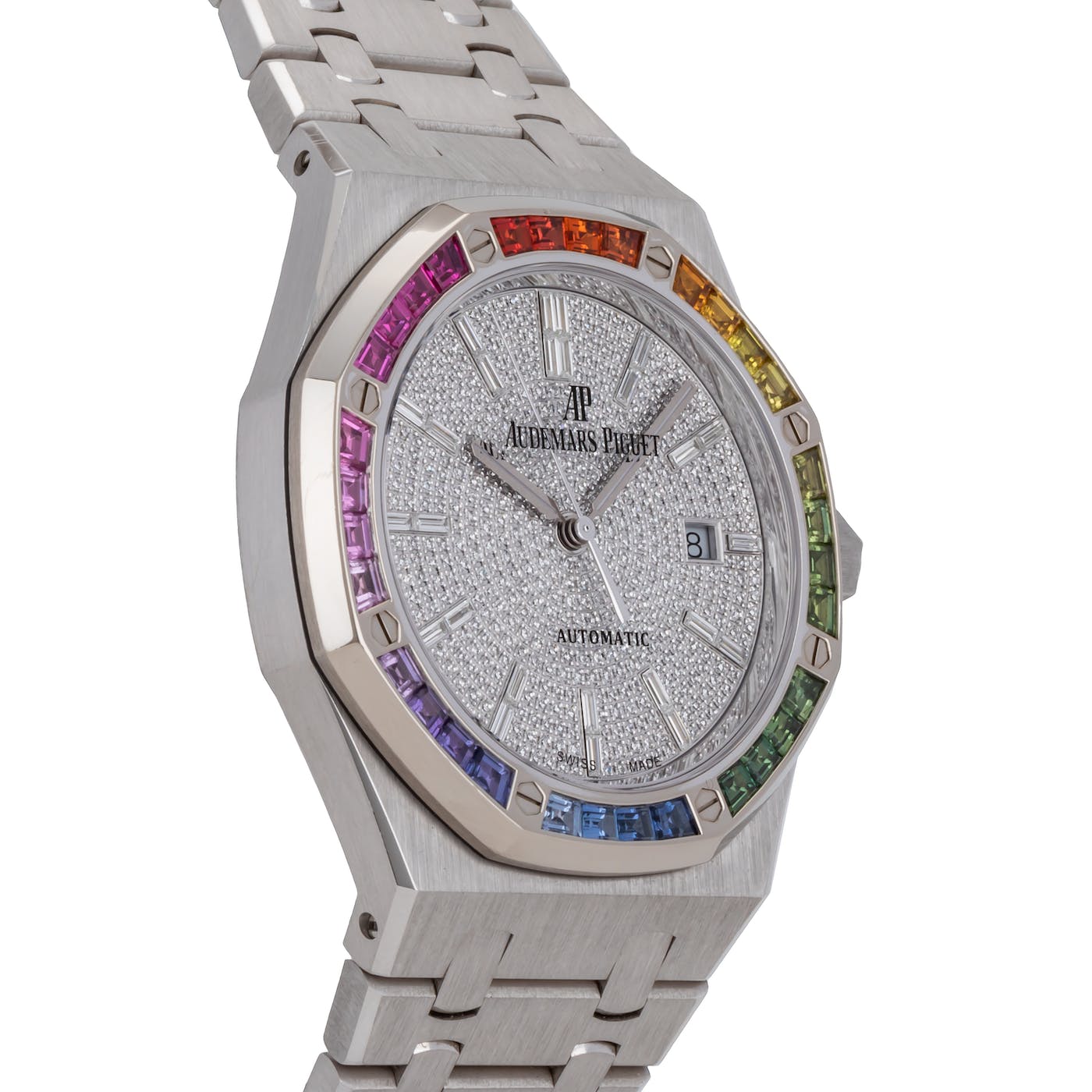 Audemars Piguet Royal Oak White Gold Factory Rainbow Bezel 15413BC