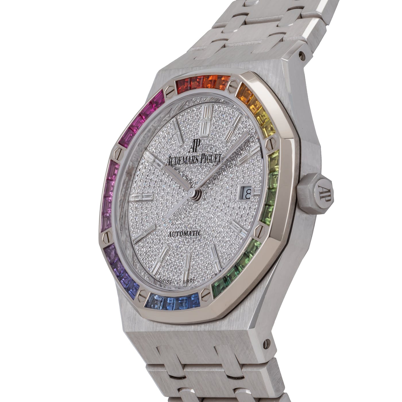 Audemars Piguet Royal Oak White Gold Factory Rainbow Bezel 15413BC