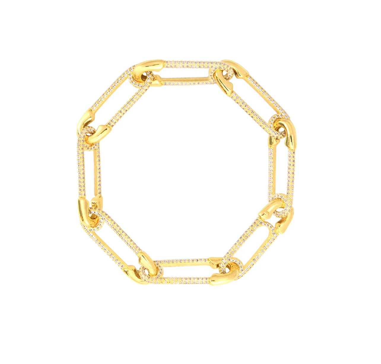 18k micro pave safety pin interlaced links bracelet - Yellow Gold