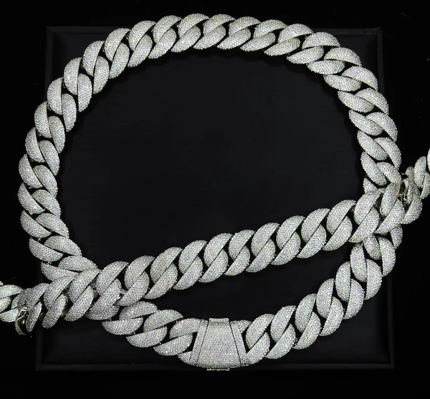 23mm mega micro pave set bubble cuban links necklace chain Deluxe - White Gold