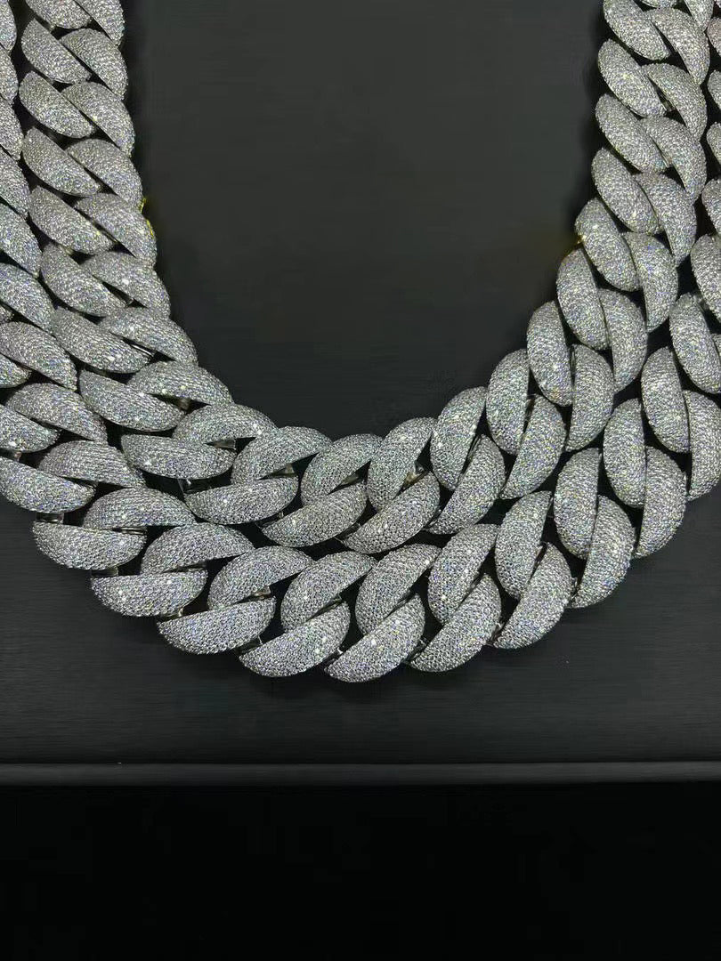 23mm mega micro pave set bubble cuban links necklace chain Deluxe - Yellow Gold