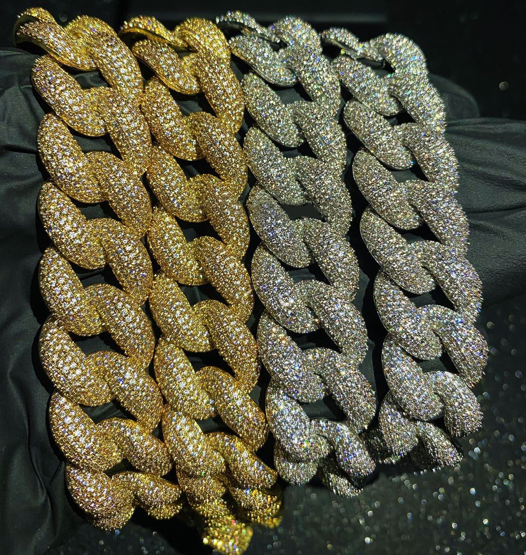 23mm mega micro pave set bubble cuban links necklace chain Deluxe - Yellow Gold