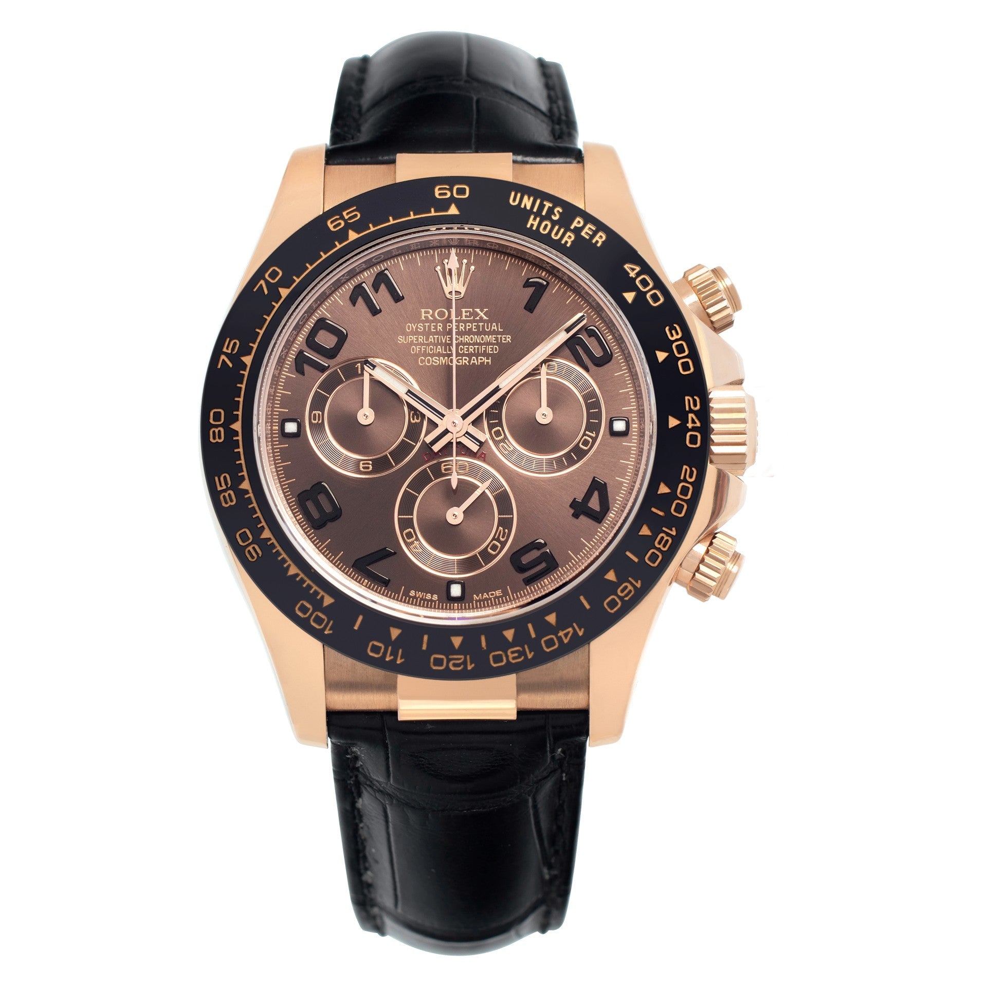 Rolex Daytona Rose Gold Ceramic Bezel Chocolate Arabic 116515