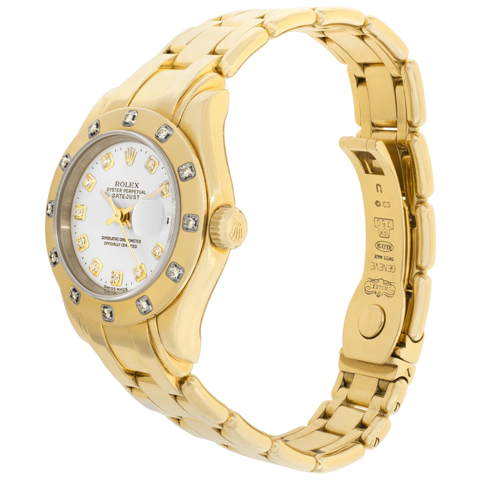 Rolex Ladies Pearlmaster Yellow Gold Factory 12 Diamond Bezel 80318