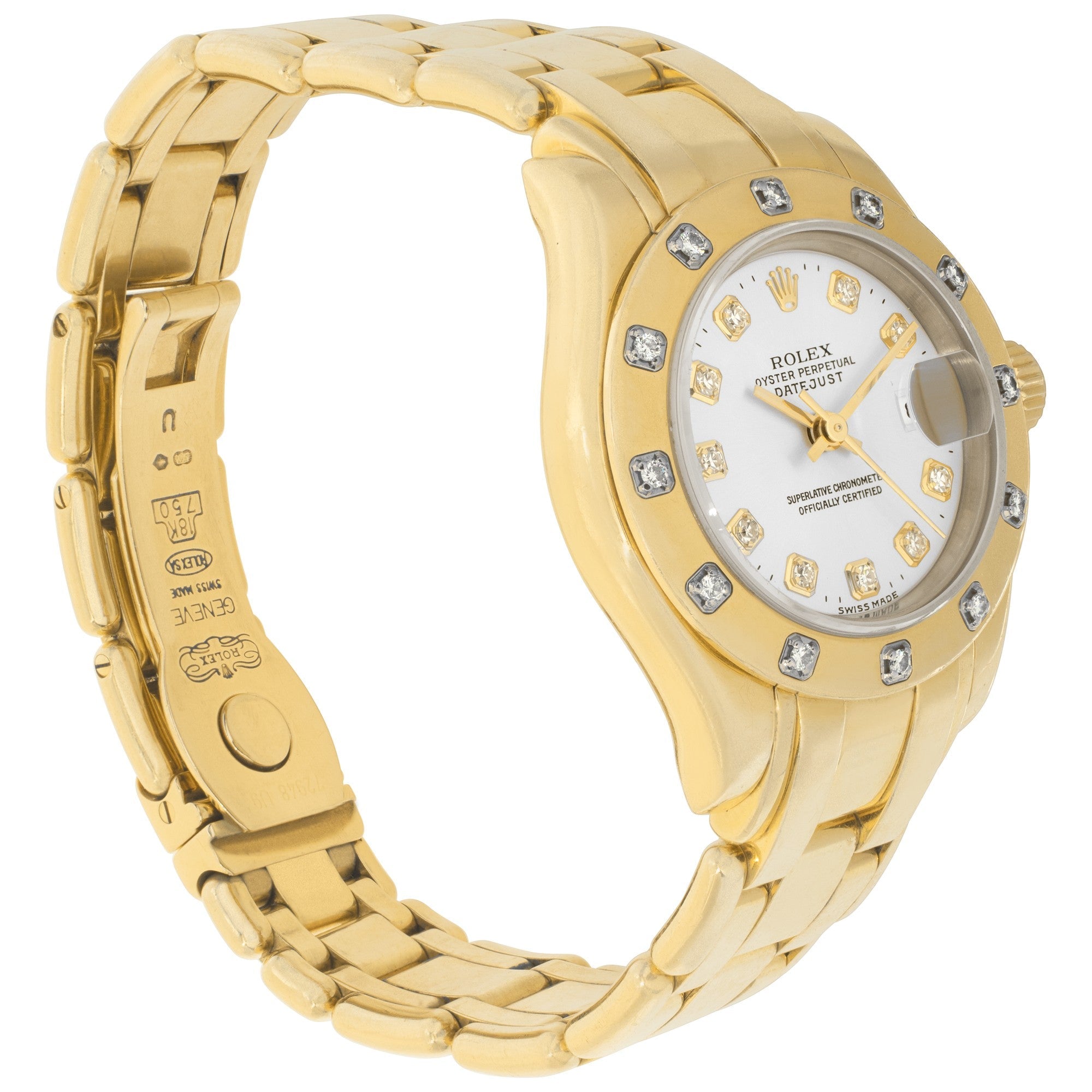 Rolex Ladies Pearlmaster Yellow Gold Factory 12 Diamond Bezel 80318