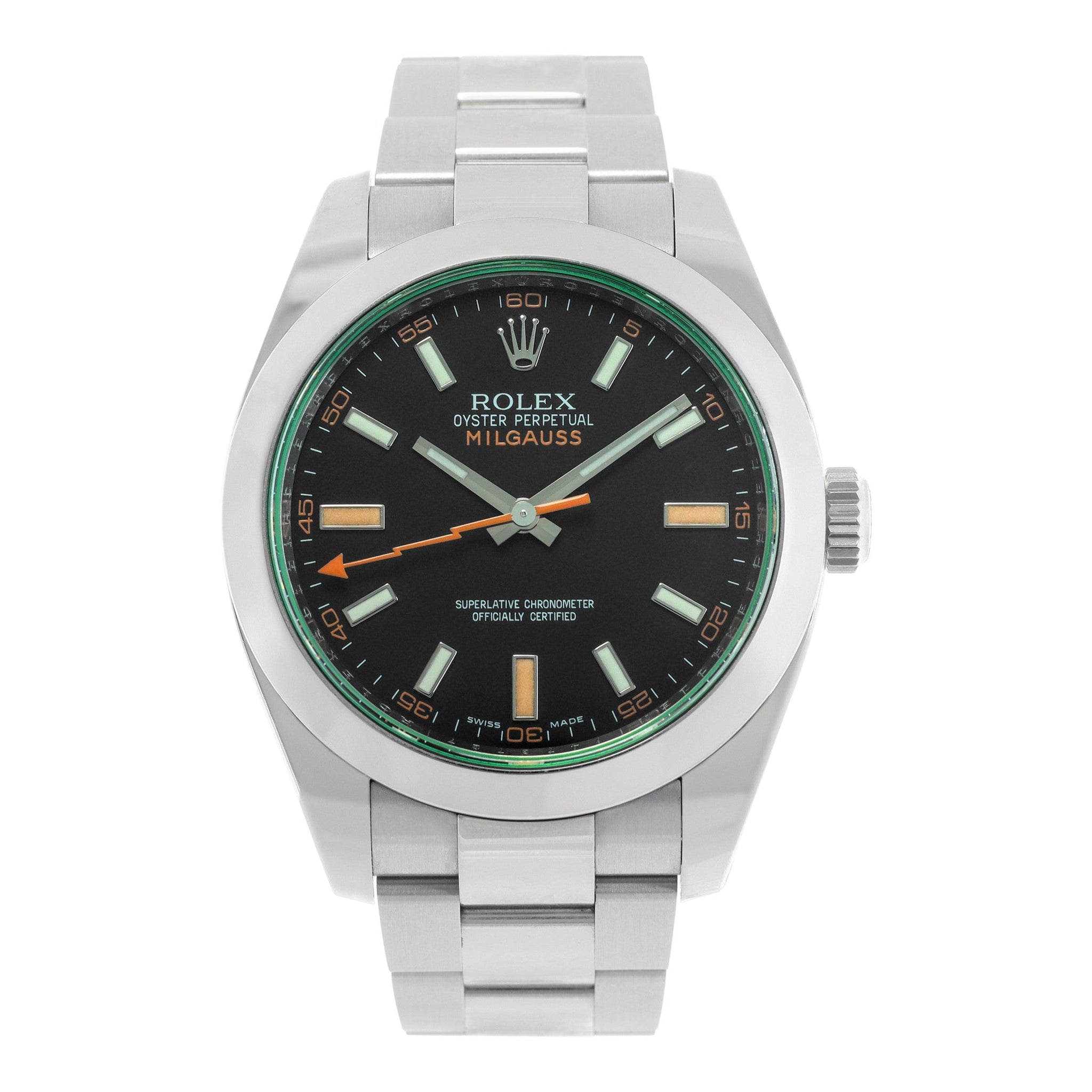 Rolex Milgauss Stainless Steel Black Dial Green Crystal 116400